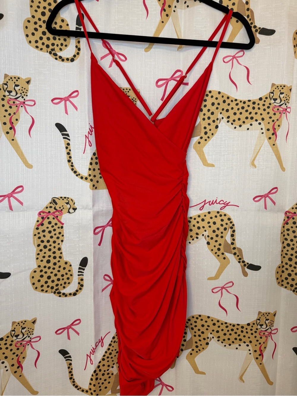 Tiger Mist Red Ruched Strapless Midi Dress
